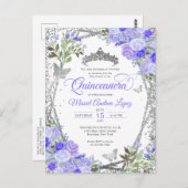Moderne Paarse Glam Silver Tiara Quinceañera Briefkaart (Voorkant / Achterkant)