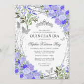 Moderne Paarse Glam Silver Tiara Quinceañera Kaart (Voorkant / Achterkant)