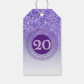 Moderne Paarse Glitter 20e Verjaardag Valt Cadeaulabel (Achterkant)