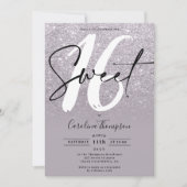 Moderne paarse glitter border script foto Sweet 16 Kaart (Voorkant)