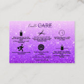 Moderne Paarse Glitter Candle Care Visitekaartje (Voorkant)
