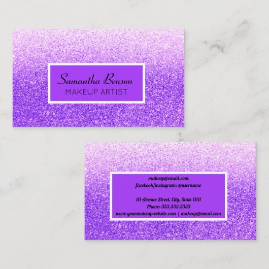 Moderne Paarse glitter chic ombre make-up Artist Visitekaartje (Voorkant / Achterkant)