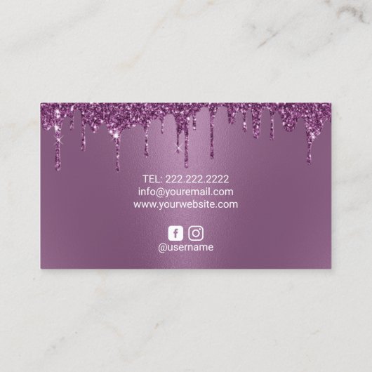 Moderne Paarse glitter drijft luxe schoonheidssalo Visitekaartje (Achterkant)