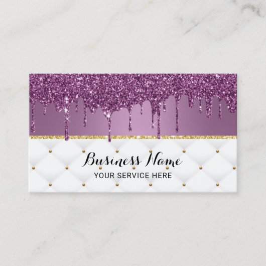 Moderne Paarse glitter drijft luxe schoonheidssalo Visitekaartje (Voorkant)