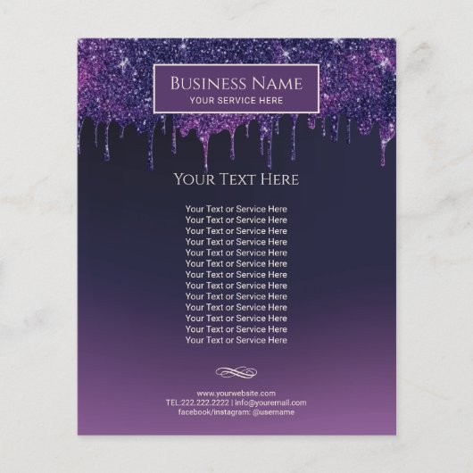 Moderne Paarse glitter drijft schoonheidssalon en  Flyer (Voorkant)