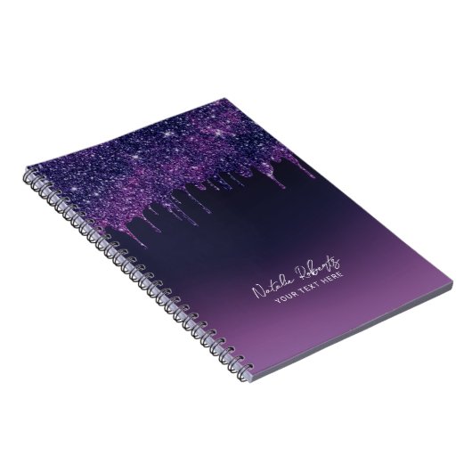 Moderne Paarse glitter drijft schoonheidssalon Notitieboek (Rechterzijde)