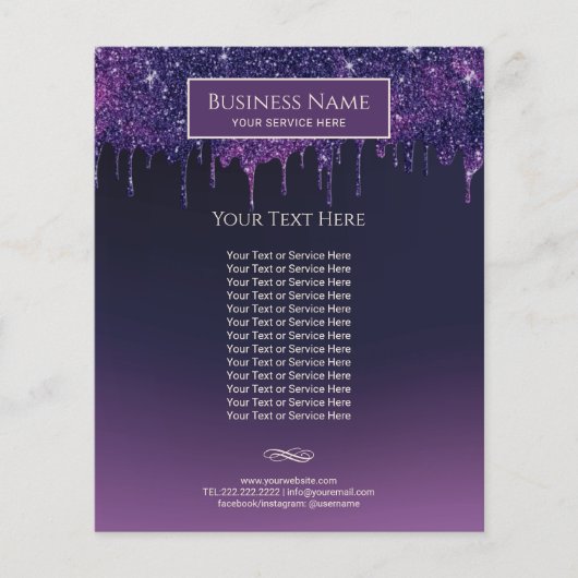 Moderne Paarse Glitter Drips Schoonheidssalon & Sp Flyer (Voorkant)