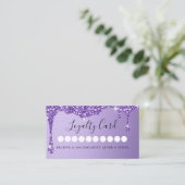 Moderne Paarse Glitter Drop Salon & Spa Loyaliteit Visitekaartje (Staand voorkant)