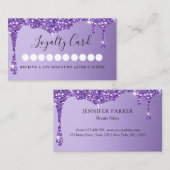 Moderne Paarse Glitter Drop Salon & Spa Loyaliteit Visitekaartje (Voorkant / Achterkant)