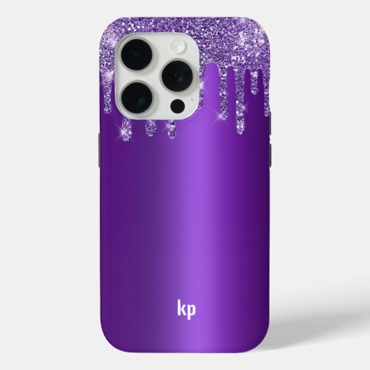Moderne paarse glitter druppelt op metallic paarse Case-Mate iPhone case (Achterkant)