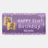 Moderne Paarse Glitter Foto 21st Birthday Spandoek (Horizontaal)