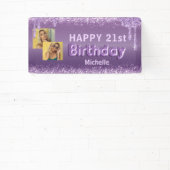 Moderne Paarse Glitter Foto 21st Birthday Spandoek (Insitu)