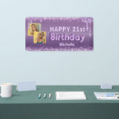 Moderne Paarse Glitter Foto 21st Birthday Spandoek (Beurs)