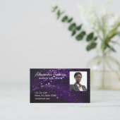 Moderne Paarse Glitter Foto Verzekeringsagent Visitekaartje (Staand voorkant)