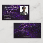 Moderne Paarse Glitter Foto Verzekeringsagent Visitekaartje (Voorkant / Achterkant)