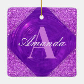Moderne Paarse Glitter Girly Monogram Keramisch Ornament (Achterkant)