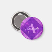 Moderne Paarse Glitter Girly Monogram Magneet (Voorkant / Achterkant)