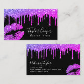 Moderne paarse glitter lippen make-up kunstenaar visitekaartje (Voorkant / Achterkant)
