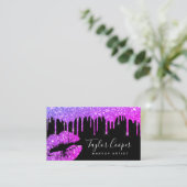 Moderne paarse glitter lippen make-up kunstenaar visitekaartje (Staand voorkant)