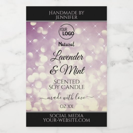 Moderne Paarse Glitter Logo Packaging Label Voedselcontainer Etiket (Enkel label)
