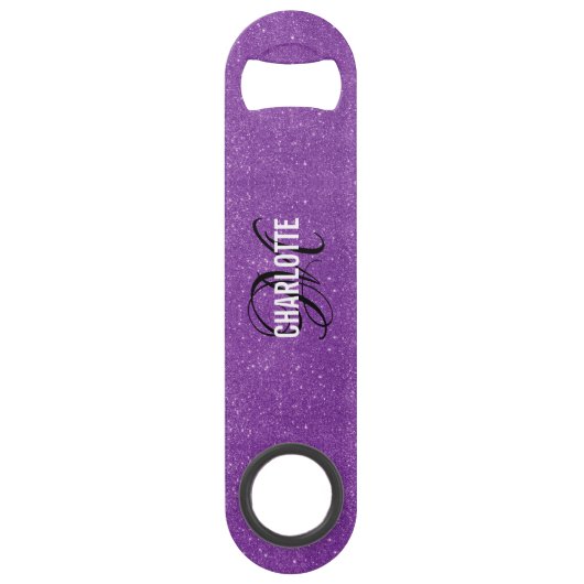 Moderne paarse glitter-monogram, balsleutel speed flessenopener (Achterkant)