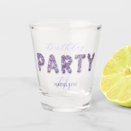 Moderne Paarse Glitter Monogram Birthday Party Shot Glas