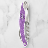 Moderne paarse glitter-monogram kurkentrekker (Achterkant)