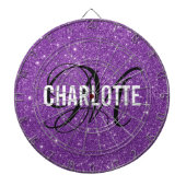 Moderne paarse glitter monogram naam dartbord (Voorkant)