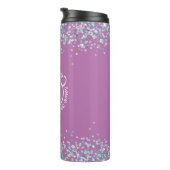 Moderne Paarse Glitter Monogram Stethoscoop Verzus Thermosbeker (Geroteerd rechts)