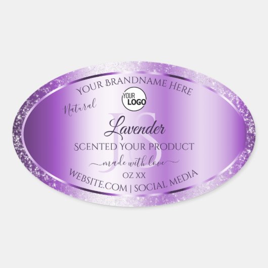 Moderne Paarse Glitter Product Labels monogram Log (Voorkant)