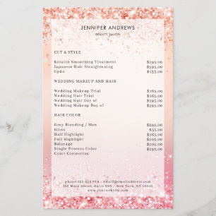 Moderne Paarse Glitter Roségoud Salon Prijslijst Flyer