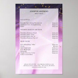 Moderne, Paarse Glitter Salon Price List Poster