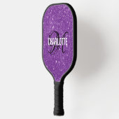 Moderne paarse glitter script monogram naam pickleball paddle (Links)