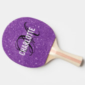 Moderne paarse glitter script monogram naam tafeltennisbatje (Zijkant)