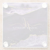 Moderne Paarse Glitter Script-monogram voor Agate  Glazen Onderzetter (Achterkant)