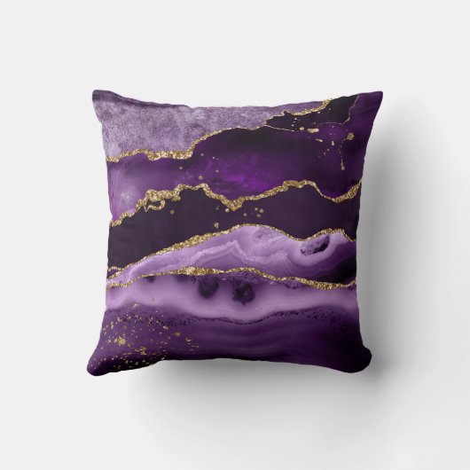 Moderne Paarse Glitter Script-monogram voor Agate  Kussen (Achterkant)