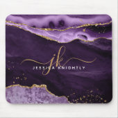 Moderne Paarse Glitter Script-monogram voor Agate  Muismat (Voorkant)