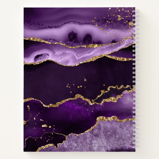 Moderne Paarse Glitter Script-monogram voor Agate Notitieboek (Achterkant)