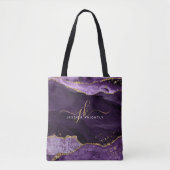 Moderne Paarse Glitter Script-monogram voor Agate Tote Bag (Voorkant)