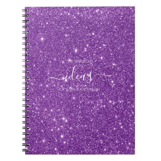 Moderne paarse glitter scriptnaam notitieboek (Voorkant)