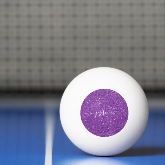 Moderne paarse glitter scriptnaam pingpongbal (Net)