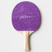 Moderne paarse glitter scriptnaam tafeltennisbatje (Voorkant)