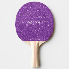 Moderne paarse glitter scriptnaam tafeltennisbatje