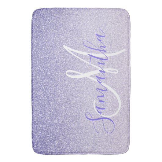 Moderne Paarse Glitter Sparkles Personated Name Badmat (Voorkant Verticaal)