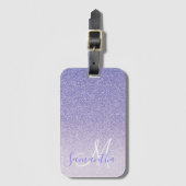 Moderne Paarse Glitter Sparkles Personated Name Bagagelabel (Voorkant (verticaal))