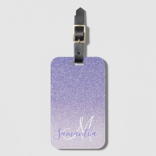 Moderne Paarse Glitter Sparkles Personated Name Bagagelabel (Voorkant (verticaal))