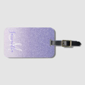 Moderne Paarse Glitter Sparkles Personated Name Bagagelabel (Voorkant (horizontaal))