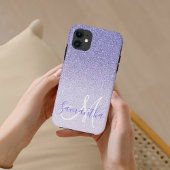 Moderne Paarse Glitter Sparkles Personated Name Case-Mate iPhone Case