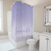 Moderne Paarse Glitter Sparkles Personated Name Douchegordijn (In situ)