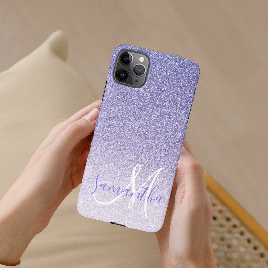 Moderne Paarse Glitter Sparkles Personated Name iPhone Hoesje